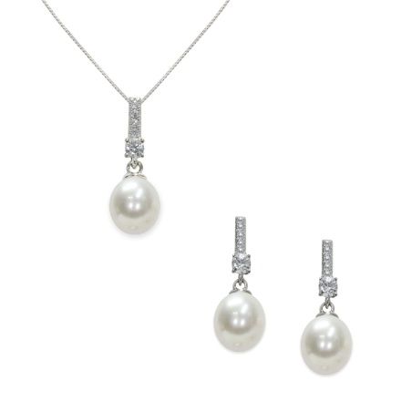 Mayumi Completo collana orecchini - argento 925 - perle di acqua dolce - zirconi 7.5 - 8 mm