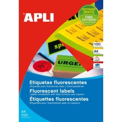 Etichette per Stampante Apli Fluor Rosso 100 fogli 64 x 33,9 mm