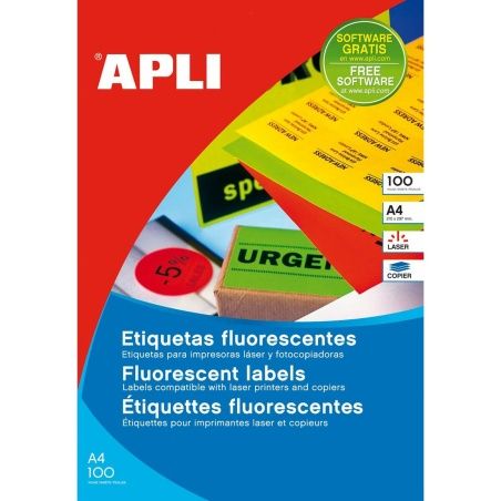 Etichette per Stampante Apli Fluor Arancio 100 fogli 64 x 33,9 mm