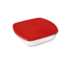 Square Lunch Box with Lid Ô Cuisine Cook & Store Red 1 L 20 x 17 x 6 cm Silicone Glass (6 Units)