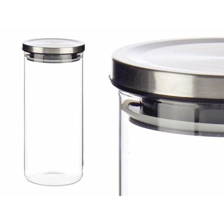 Jar Hermetically sealed Silver Silicone Steel 1,3 L 10,2 x 22,8 x 10,2 cm (12 Units)