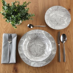 Dinnerware Set Versa Palm tree 18 Pieces Grey Porcelain