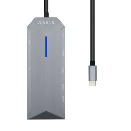 USB Hub Aisens USB-C Dock 9 en 1, USB-C a 1x HDMI, 1xRJ45, 3x USB, 1x PD, 1x Audio, 1x SD, 1x Micro SD, Gris, 15 cm