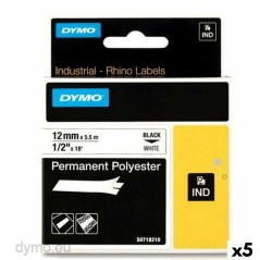Nastro Laminato per Etichettatrici Rhino Dymo ID1-12 12 x 5,5 mm Nero Bianco Autoadesive (5 Unità)