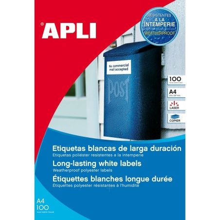 Etichette adesive Apli 100 fogli Bianco 210 x 297 mm