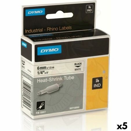 Laminated Tape for Labelling Machines Rhino Dymo ID1-6 White Black 6 x 1,5 mm (5 Units)
