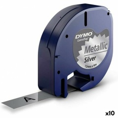 Nastro Laminato per Etichettatrici Dymo 91208 LetraTag® Nero Argento 12 mm (10 Unità)