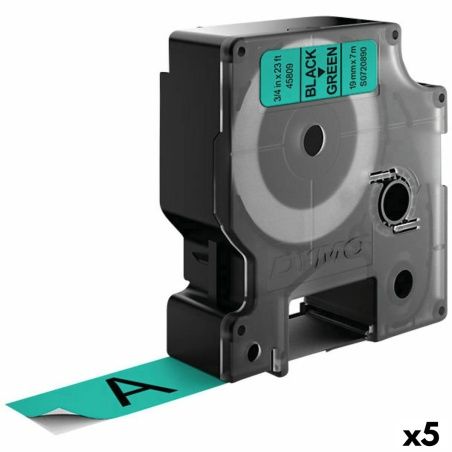 Laminated Tape for Labelling Machines Dymo D1 45809 LabelManager™ Black Green (5 Units)