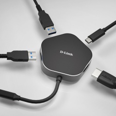 Hub USB 3 Porte D-Link DUB-M420 Nero/Grigio Nero/Argentato 60 W