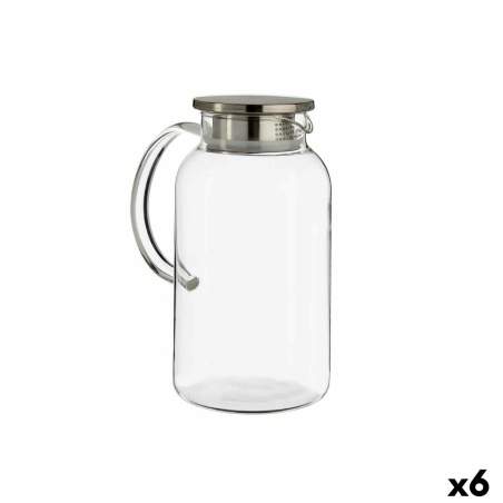 Jar with Lid and Dosage Dispenser Transparent Stainless steel 1,9 L (6 Units)