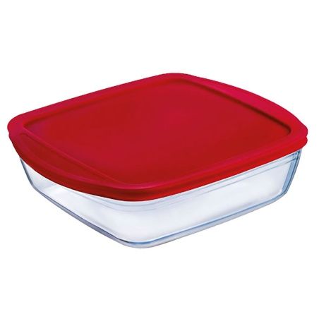 Square Lunch Box with Lid Ô Cuisine Cook&store Ocu Red 2,2 L 25 x 22 x 5 cm Glass Silicone (5 Units)