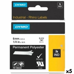 Laminated Tape for Labelling Machines Rhino Dymo ID1-6 White Black 6 x 5,5 mm (5 Units)