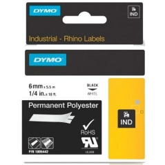 Nastro Laminato per Etichettatrici Rhino Dymo ID1-6 Bianco Nero 6 x 5,5 mm (5 Unità)