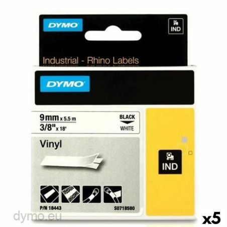 Nastro Laminato per Etichettatrici Rhino Dymo ID1-9 Bianco Nero 9 x 5,5 mm Vinile (5 Unità)