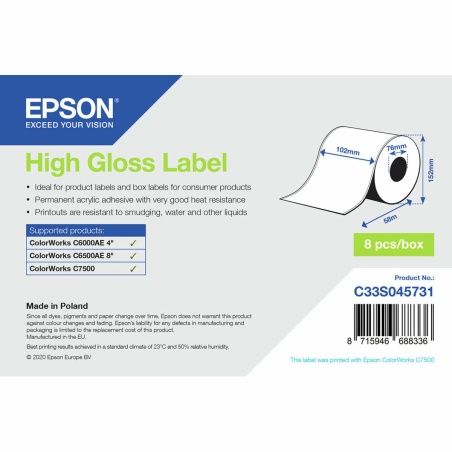 Etichette per Stampante Epson C33S045731 Luminoso Ø 76,2 mm (1 Unità) (18 Unità)