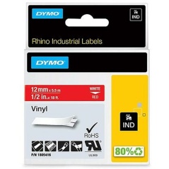 Nastro Laminato per Etichettatrici Rhino Dymo ID1-12 12 x 5,5 mm Rosso Bianco Vinile Autoadesive (5 Unità)