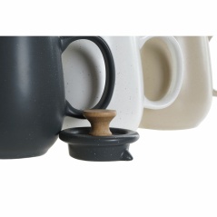 Teapot DKD Home Decor White Beige Natural Dark grey Rubber wood Plastic Stoneware 1 L 23 x 12 x 16,5 cm (3 Units)