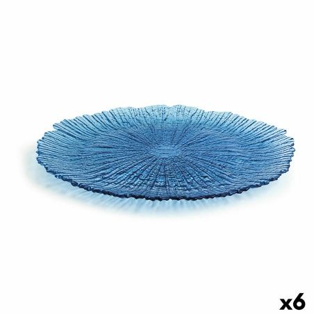 Flat plate Quid Mar de Viento Blue Glass (Ø 32 cm) (Pack 6x)