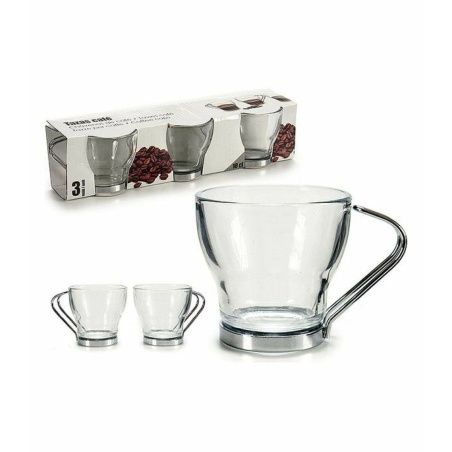 Piece Coffee Cup Set Silver Metal Transparent Glass 24 Units