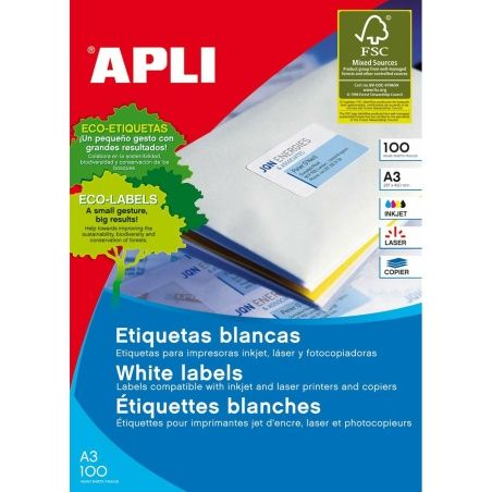 Etichette adesive Apli 100 fogli Bianco