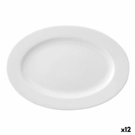 Flat plate Ariane Prime Oval Ceramic White (22 x 20 cm) (12 Units)