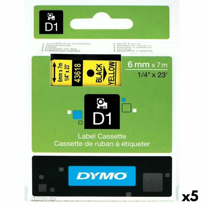 Laminated Tape for Labelling Machines Dymo D1 43618 6 mm LabelManager™ Yellow (5 Units)