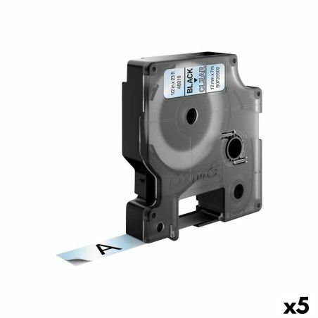 Nastro Laminato per Etichettatrici Dymo D1 45010 12 mm LabelManager™ Trasparente Nero (5 Unità)