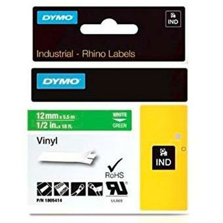 Laminated Tape for Labelling Machines Rhino Dymo ID1-12 12 x 5,5 mm White Green Stick Self-adhesives (5 Units)