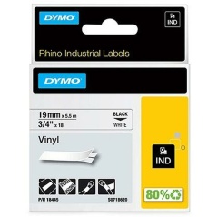 Nastro Laminato per Etichettatrici Rhino Dymo ID1-19 19 x 5,5 mm Nero Bianco Vinile Autoadesive (5 Unità)