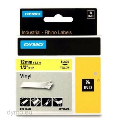 Nastro Laminato per Etichettatrici Rhino Dymo ID1-12 12 x 5,5 mm Nero Giallo Vinile Autoadesive (5 Unità)