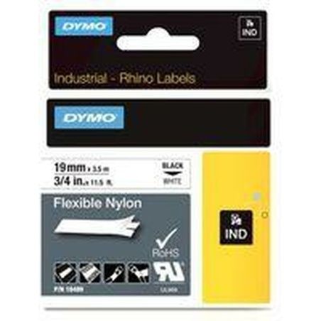 Laminated Tape for Labelling Machines Rhino Dymo ID1-19 19 x 3,5 mm Black White Self-adhesives (5 Units)
