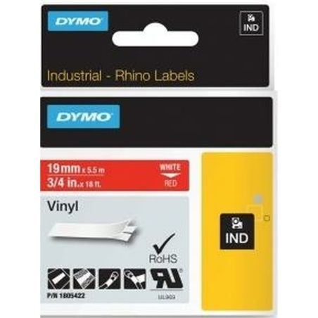 Laminated Tape for Labelling Machines Rhino Dymo ID1-19 19 x 5,5 mm Red White Stick Self-adhesives (5 Units)