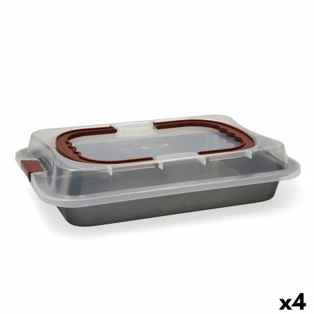 Oven Mould Quid Sweet Grey With lid Black Metal 36 x 23 x 4,5 cm (4 Units)