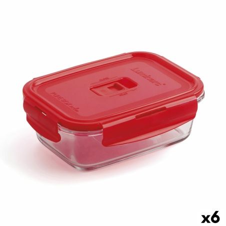 Hermetic Lunch Box Luminarc Pure Box 19 x 13 cm Red 1,22 L Glass (6 Units)