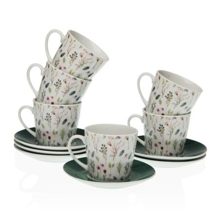Set of Mugs with Saucers Versa Sansa Flowers Tea Porcelain (12 Pieces)