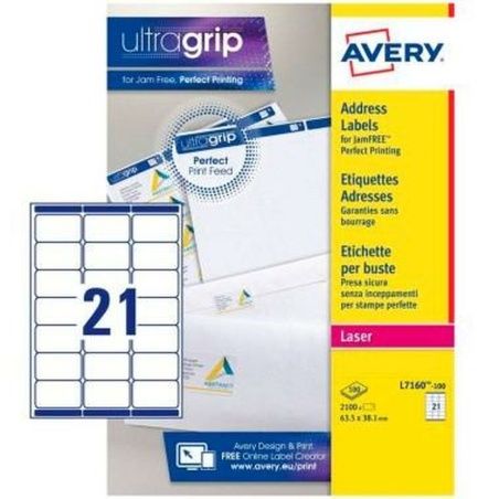 Printer Labels Avery L7160 White 100 Sheets 63,5 x 38,1 mm (5 Units)