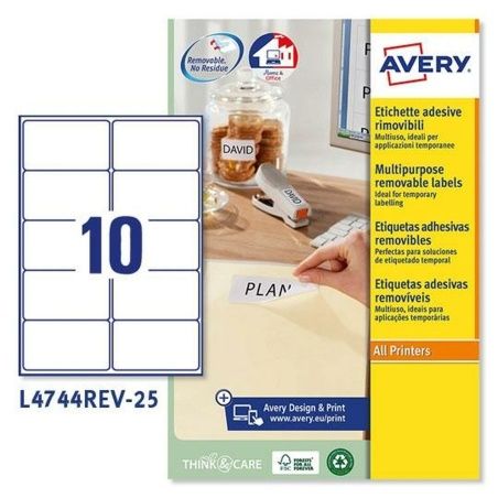 Printer Labels Avery L4744REV White 25 Sheets 96 x 50,8 mm (5 Units)