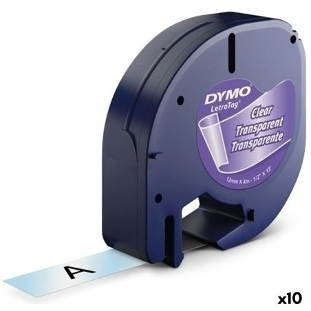 Nastro Laminato per Etichettatrici Dymo 12267 12 mm x 4 m Trasparente Plastica Nero (10 Unità)