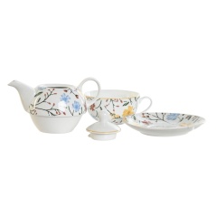 Tea Set DKD Home Decor Porcelain Blue Terracotta White Yellow (3 Units)