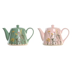 Teapot DKD Home Decor Pink Green Stoneware (2 Units)