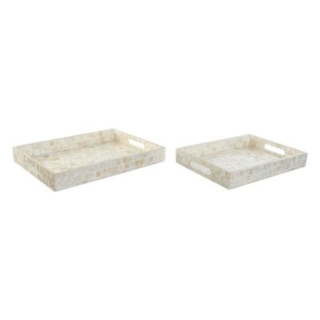 Set of trays DKD Home Decor White Bamboo Mother of pearl 40 x 30 x 5 cm (2 Units)