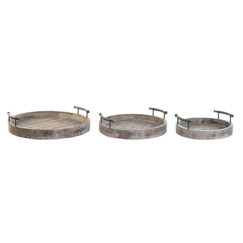 Set of trays DKD Home Decor White Black Natural Metal Mango wood 46 x 46 x 10 cm