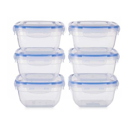 Set of lunch boxes Hermetic Blue Transparent Plastic 900 ml 14,5 x 8,5 x 14,5 cm (8 Units)