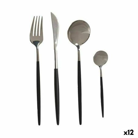 Cutlery Set Black Silver Stainless steel 8 Pieces (12 Units)