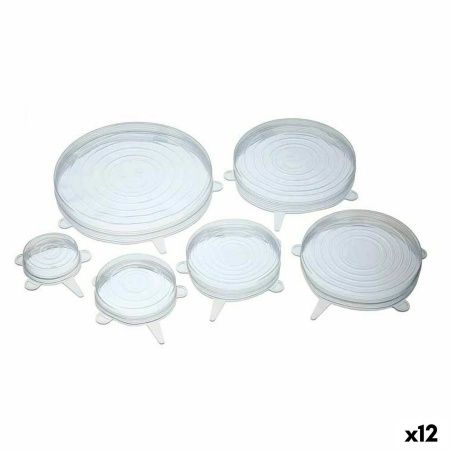 Set of Reusable and Adjustable Kitchen Lids Transparent Silicone (12 Units)