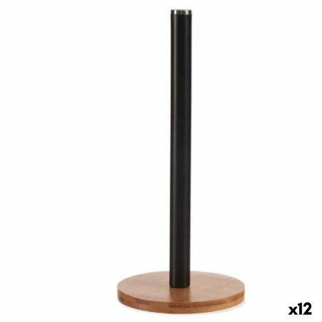 Portarotolo di Carta da Cucina Nero Bambù Acciaio 15 x 15 x 33,5 cm (12 Unità)