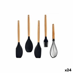 Set di Utensili da Cucina Nero Silicone legno di faggio (24 Unità)