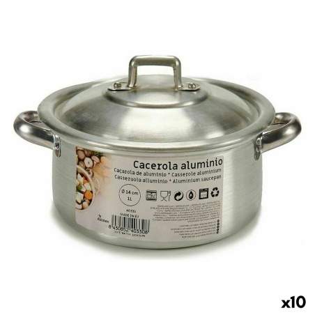 Casserole with lid Ø 14 cm Silver Aluminium 1 L (10 Units)