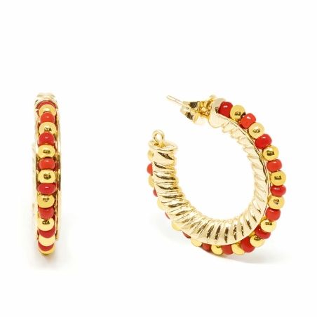 Ladies' Earrings Shabama Etiopia Brass gold-plated Red 3 cm
