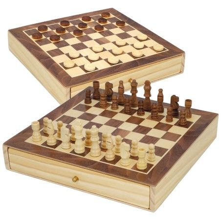 Chess and Checkers Board Colorbaby Drawer Wood (4 Units)